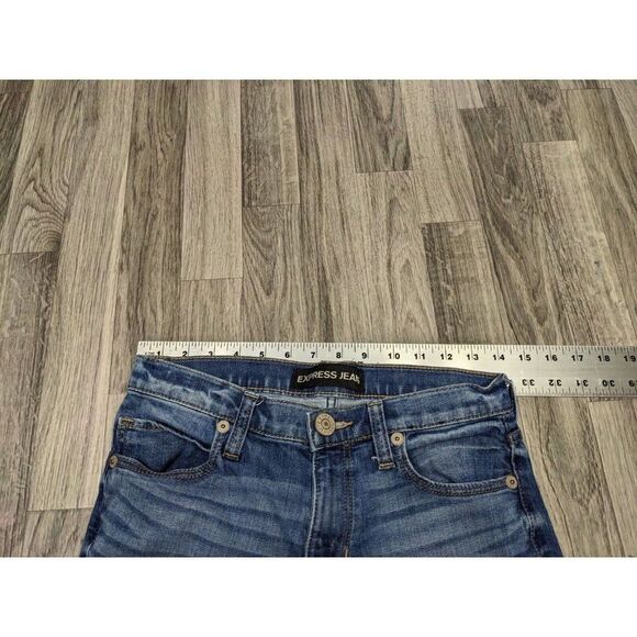 Express Womens Size 00 Girlfriend Whiskered Skinny Denim Blue Jeans - Picture 6 of 10